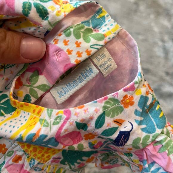 JoJo Maman Bebe Pretty Ruffle Shoulder Sunsuit Tropical Animals 0-3 Months NWT - Picture 6 of 9